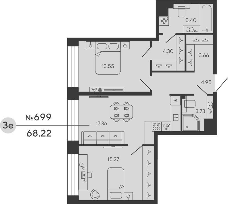 2-комнатная квартира, 68.22 м²; этаж: 11 - купить в Санкт-Петербурге