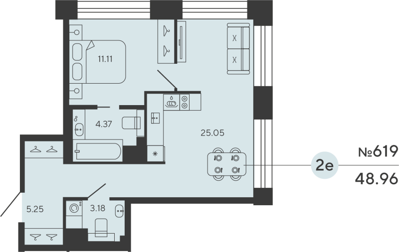1-комнатная квартира, 48.96 м²; этаж: 10 - купить в Санкт-Петербурге