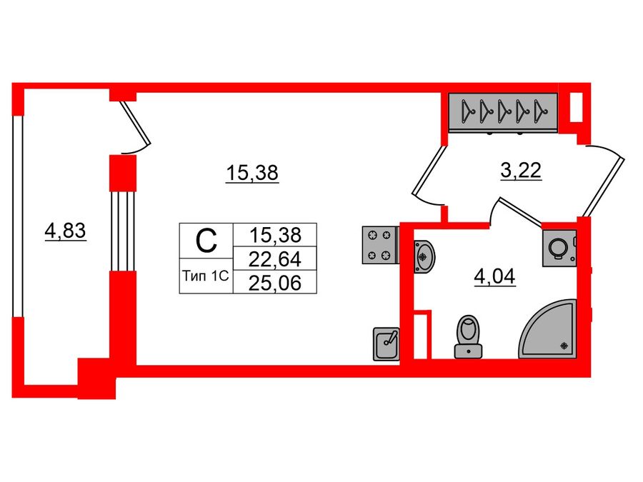 1-комнатная квартира, 22.64 м²; этаж: 2 - купить в Санкт-Петербурге