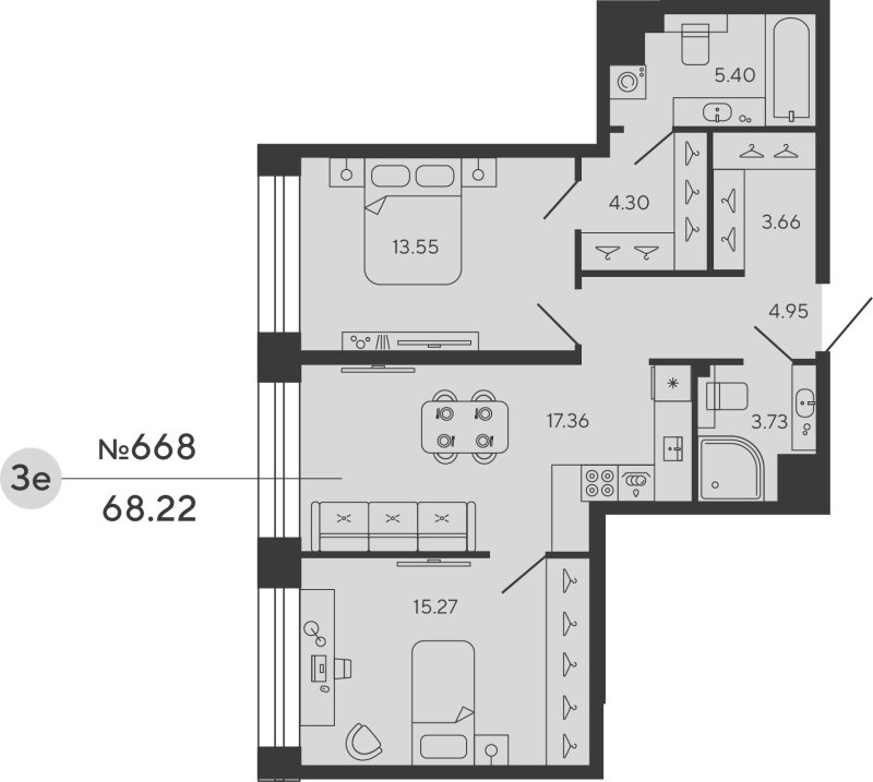 2-комнатная квартира, 68.22 м²; этаж: 4 - купить в Санкт-Петербурге