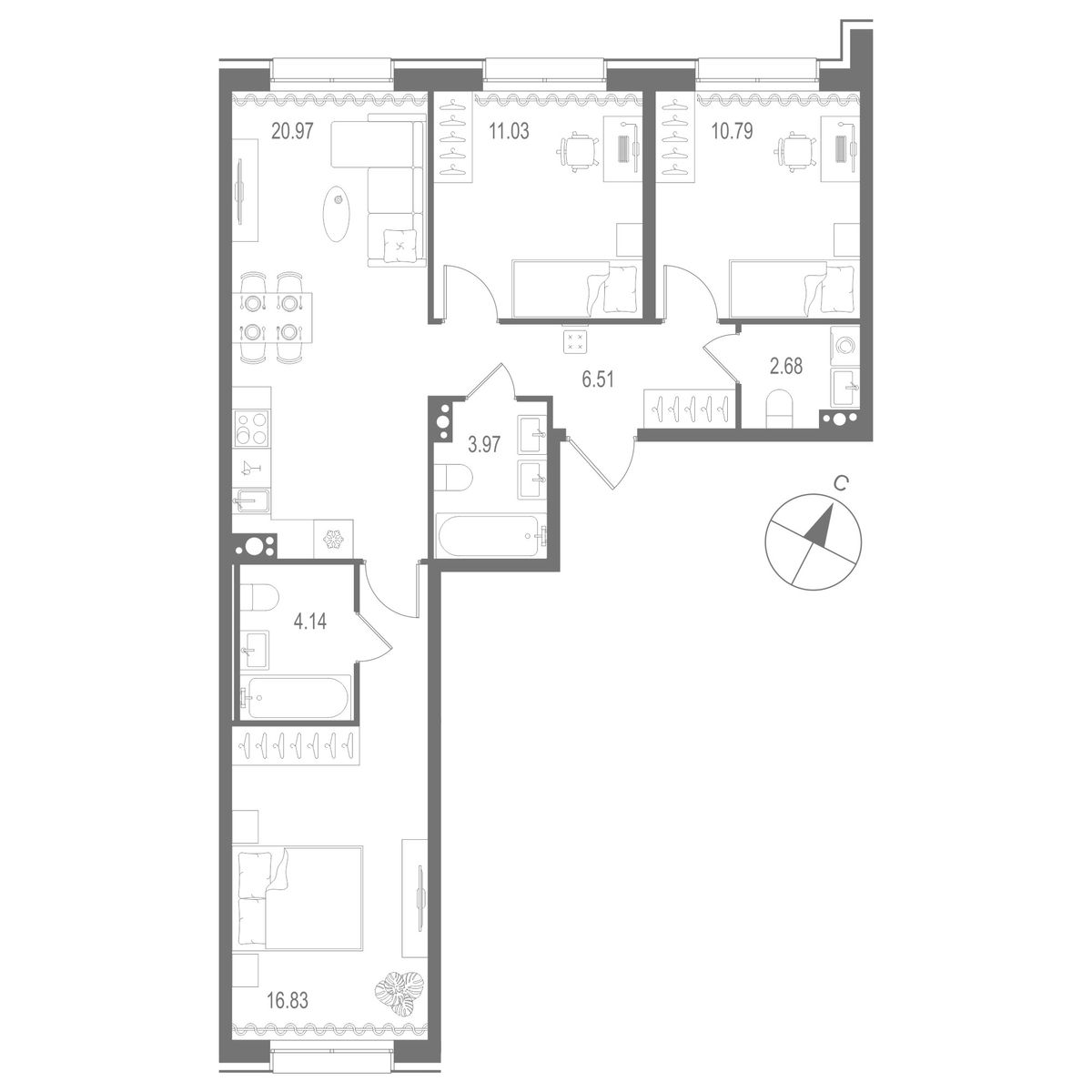 3-комнатная квартира, 76.92 м²; этаж: 5 - купить в Санкт-Петербурге