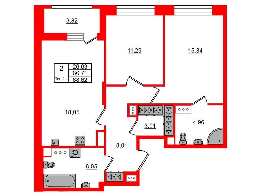 2-комнатная квартира № в: Setl Ривьера: 66.71 м²; этаж: 14 - купить в Санкт-Петербурге