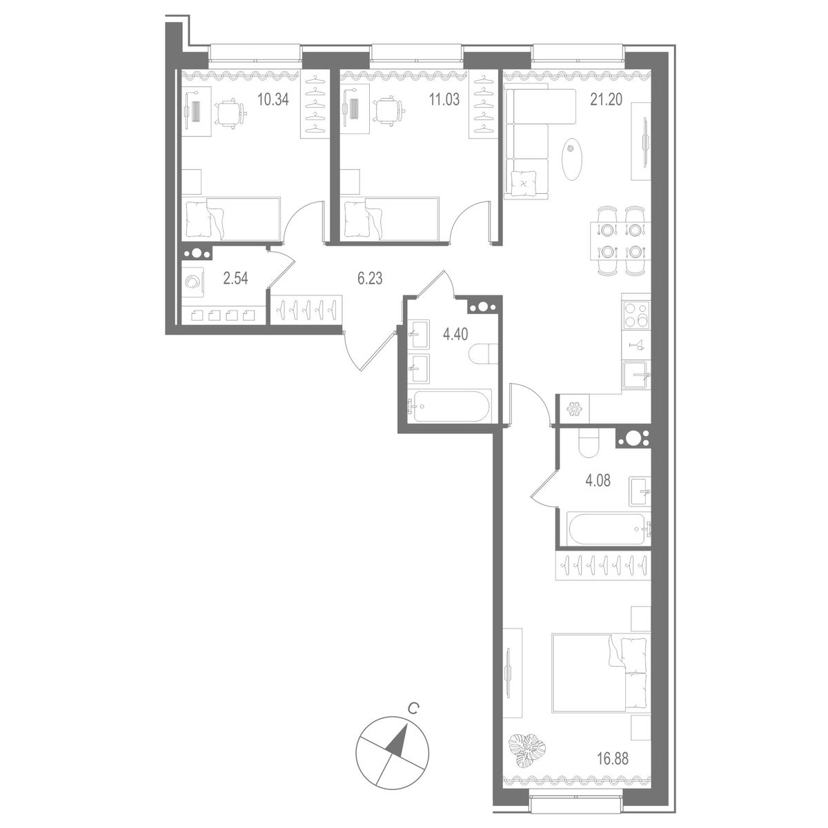 3-комнатная квартира, 76.7 м²; этаж: 9 - купить в Санкт-Петербурге