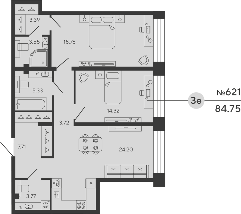 2-комнатная квартира, 84.75 м²; этаж: 10 - купить в Санкт-Петербурге