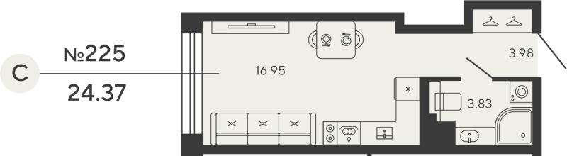 1-комнатная квартира, 24.37 м²; этаж: 10 - купить в Санкт-Петербурге