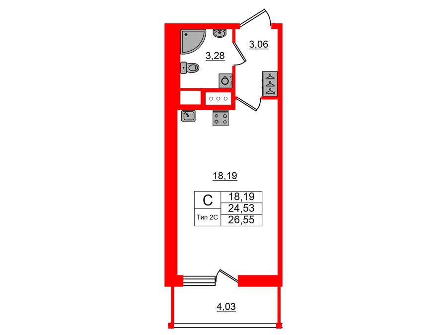1-комнатная квартира, 24.53 м²; этаж: 15 - купить в Санкт-Петербурге
