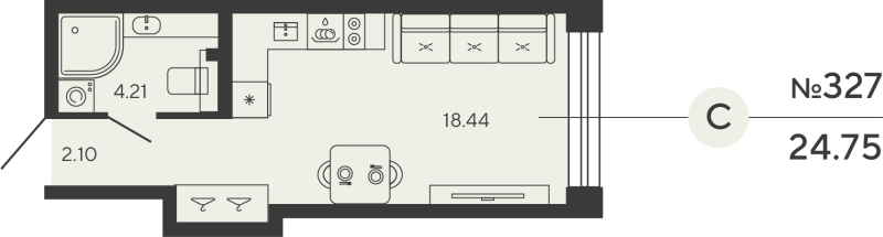 1-комнатная квартира, 24.75 м²; этаж: 3 - купить в Санкт-Петербурге
