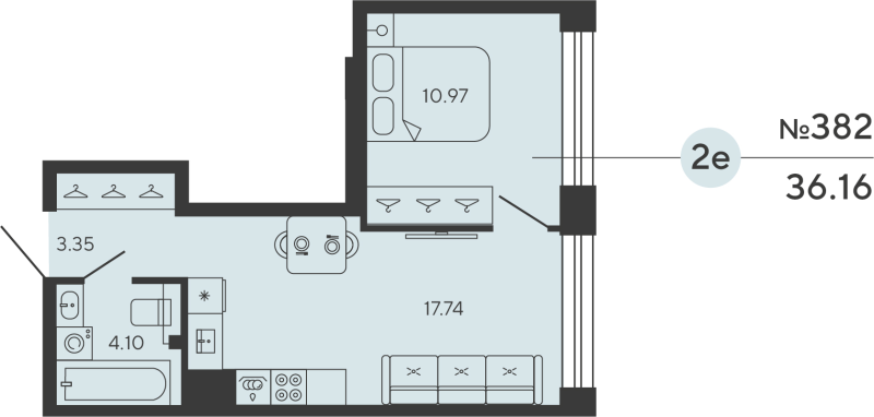 1-комнатная квартира, 36.16 м²; этаж: 10 - купить в Санкт-Петербурге