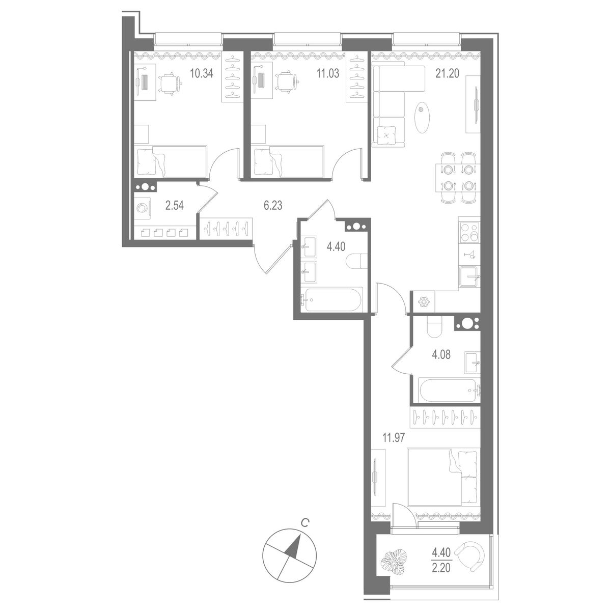 3-комнатная квартира, 73.99 м²; этаж: 8 - купить в Санкт-Петербурге