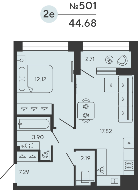 1-комнатная квартира, 44.68 м²; этаж: 8 - купить в Санкт-Петербурге