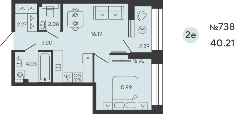 1-комнатная квартира, 40.21 м²; этаж: 3 - купить в Санкт-Петербурге