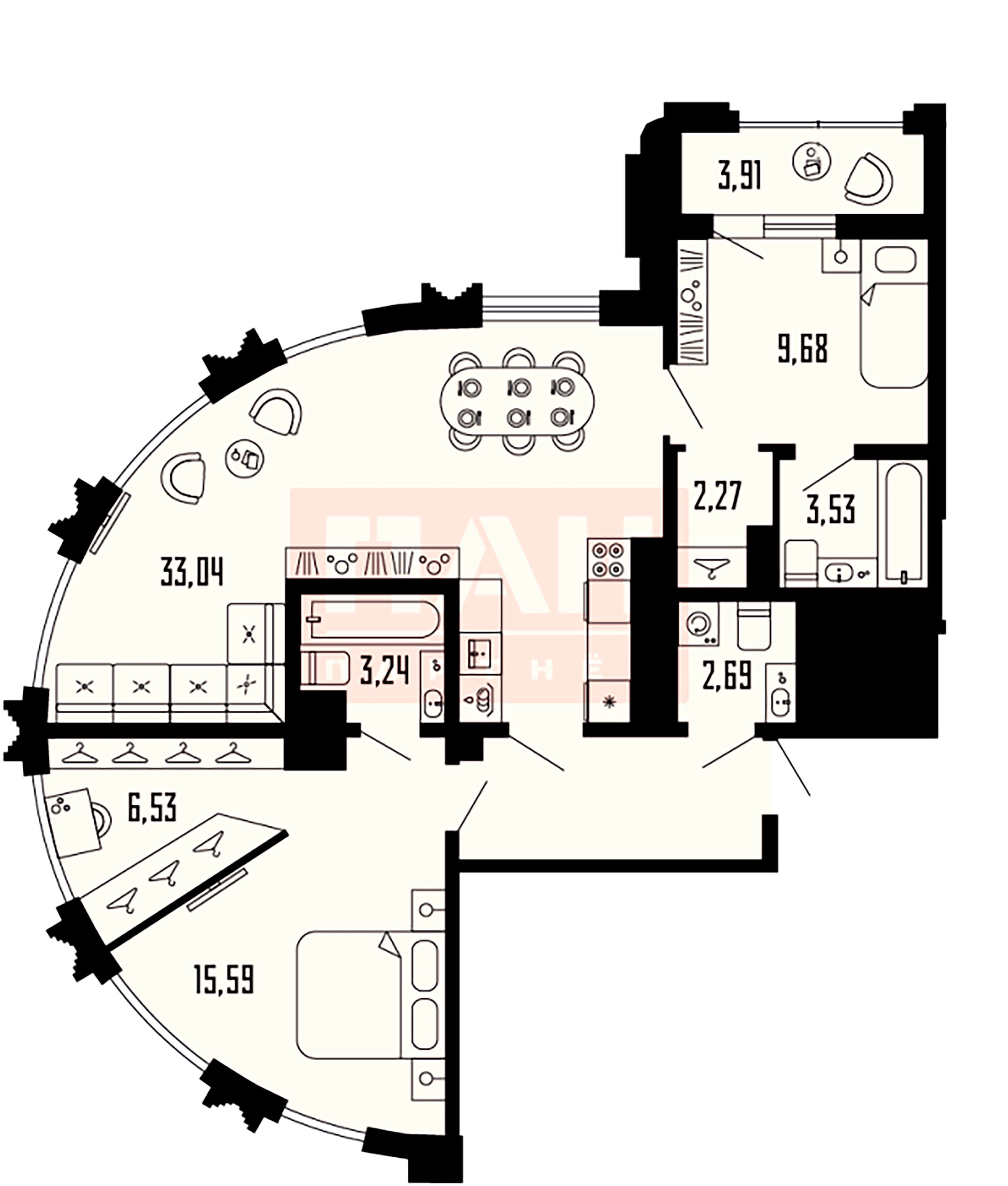 2-комнатная квартира №39 в: «Шепилевский»: 85.29 м²; этаж: 21 - купить в Санкт-Петербурге