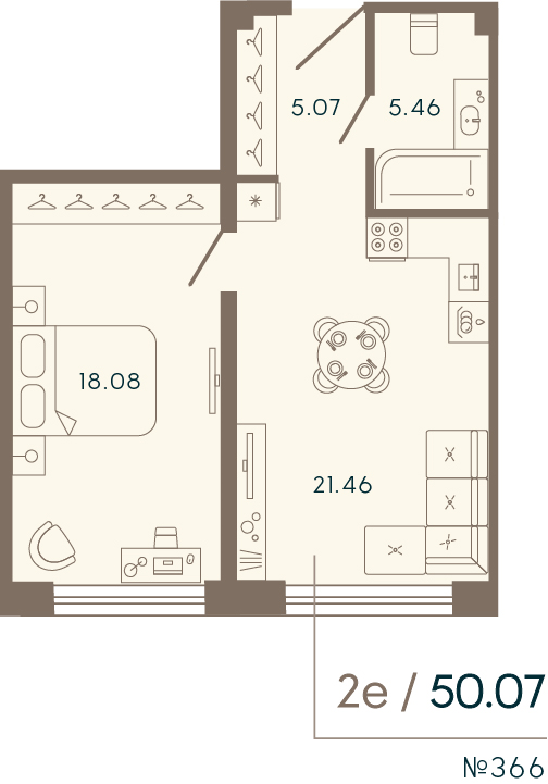 1-комнатная квартира  №366 в 17/33 Петровский остров: 50.07 м², этаж 4 - купить в Санкт-Петербурге