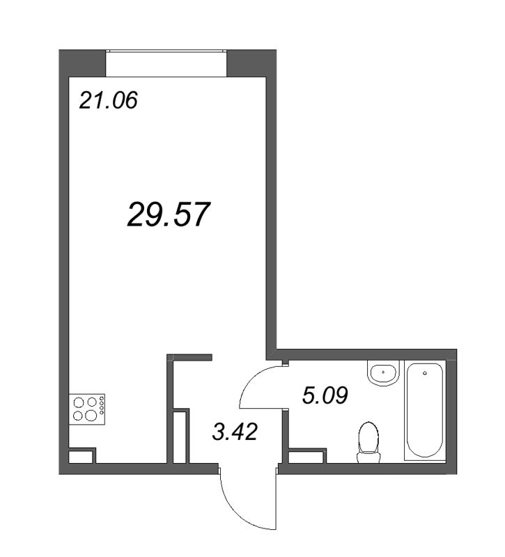 1-комнатная квартира  №626 в 17/33 Петровский остров: 30.61 м², этаж 4 - купить в Санкт-Петербурге