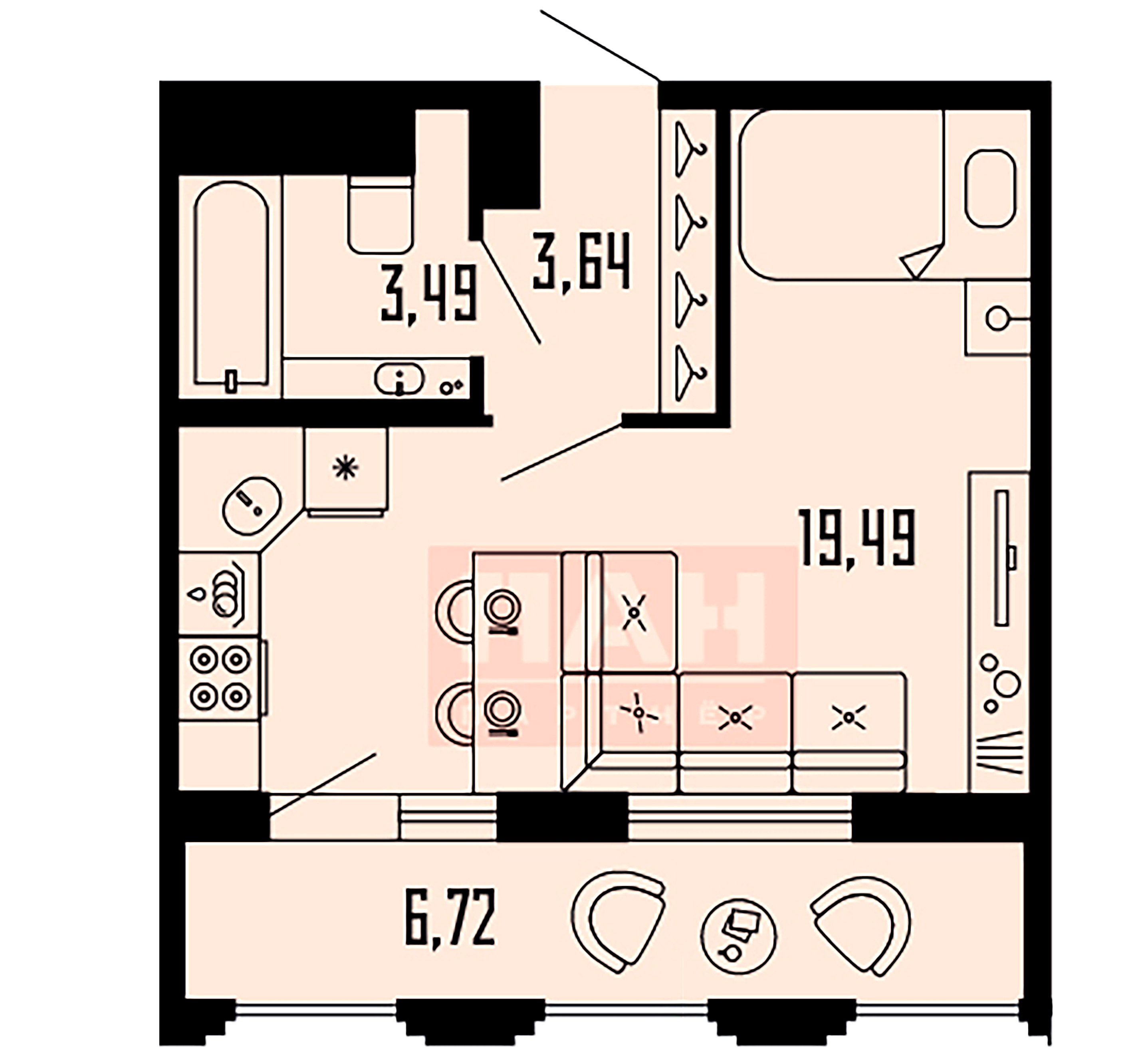 1-комнатная квартира, 29.98 м²; этаж: 16 - купить в Санкт-Петербурге