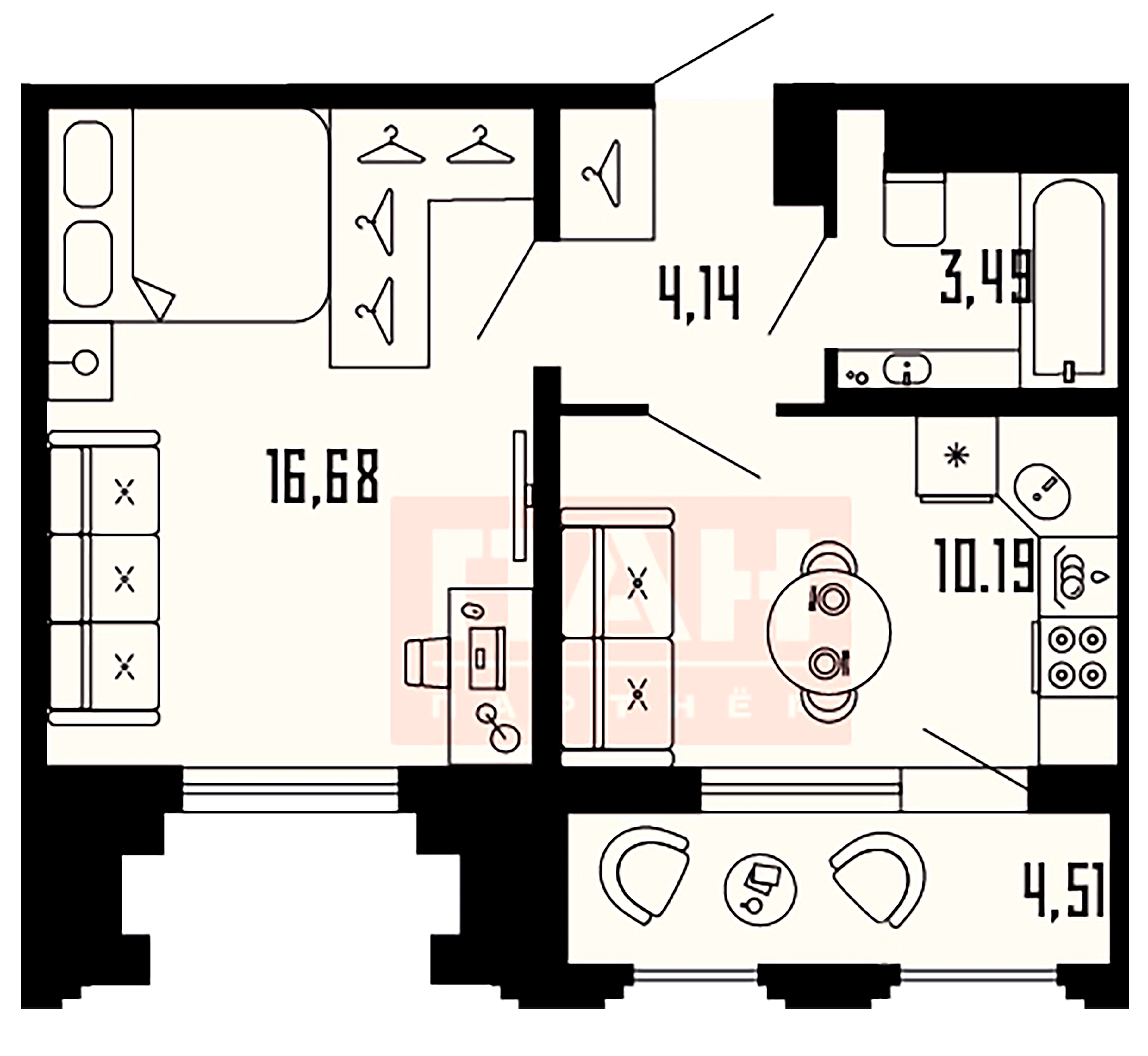 1-комнатная квартира, 36.76 м²; этаж: 16 - купить в Санкт-Петербурге