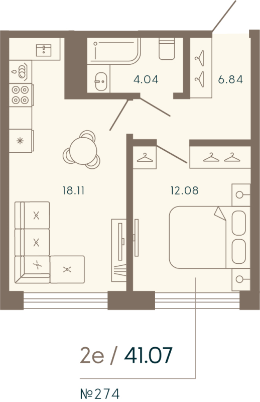 1-комнатная квартира  №274 в 17/33 Петровский остров: 41.07 м², этаж 7 - купить в Санкт-Петербурге