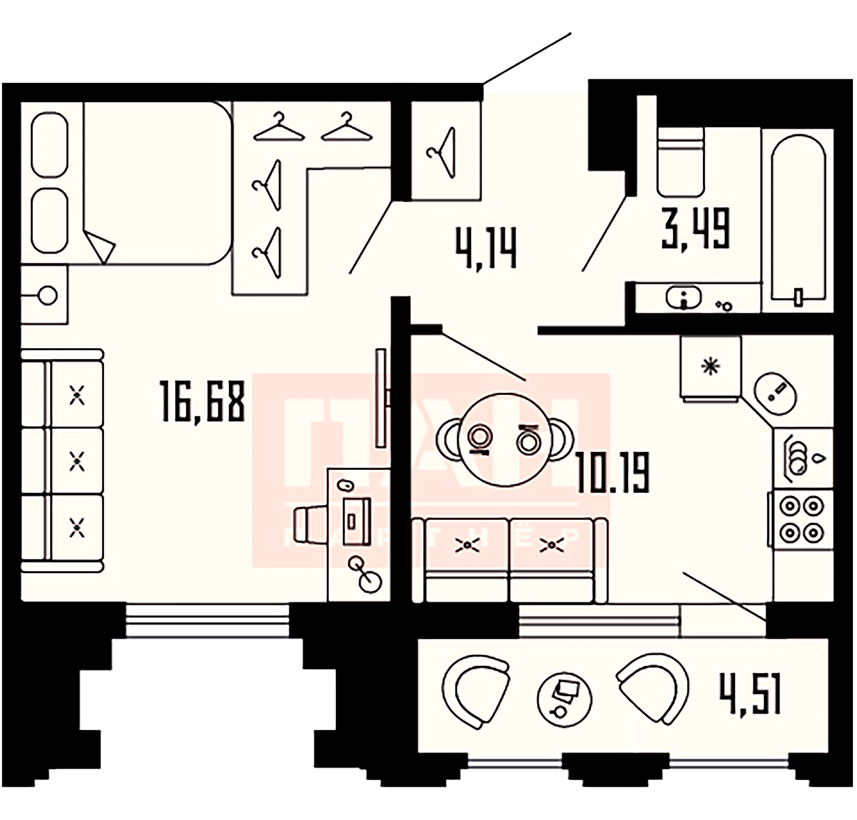 1-комнатная квартира, 36.76 м²; этаж: 17 - купить в Санкт-Петербурге
