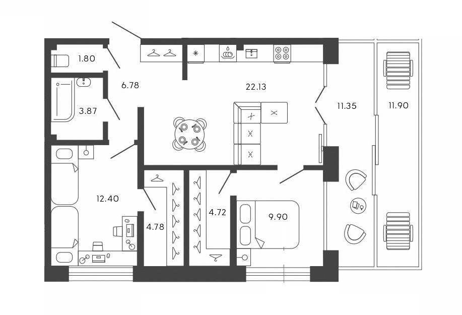 3-комнатная квартира  №546 в 17/33 Петровский остров: 130.24 м², этаж 6 - купить в Санкт-Петербурге