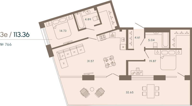 2-комнатная квартира  №766 в 17/33 Петровский остров: 113.36 м², этаж 7 - купить в Санкт-Петербурге