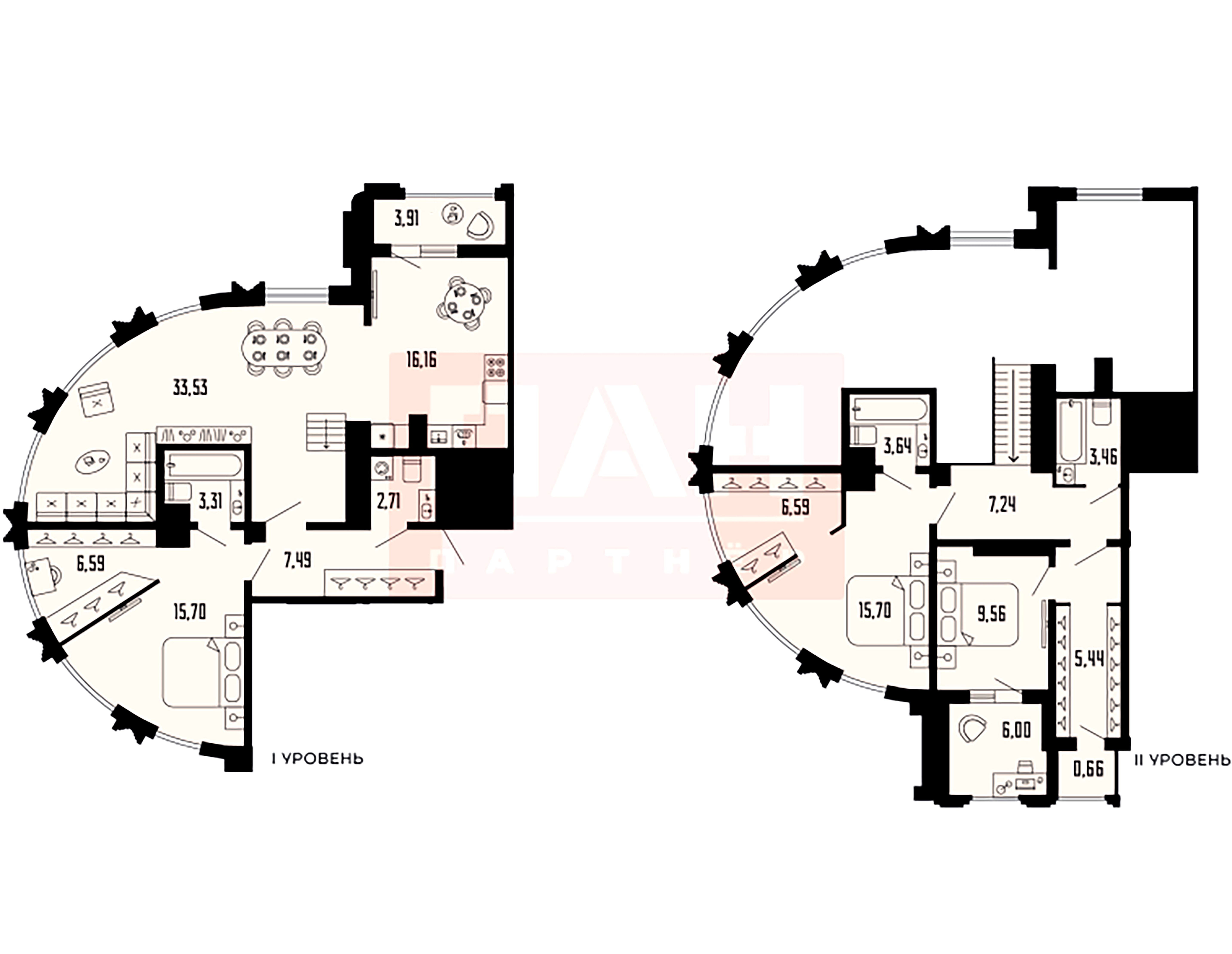 3-комнатная квартира  №88 в Шепилевский: 145.19 м², этаж 22 - купить в Санкт-Петербурге