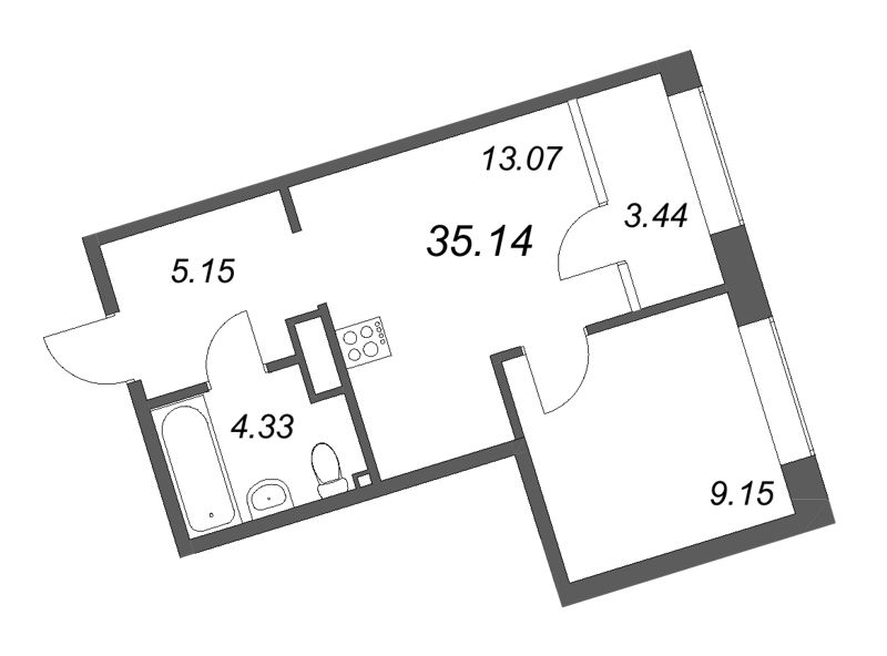 1-комнатная квартира  №284 в 17/33 Петровский остров: 35.14 м², этаж 7 - купить в Санкт-Петербурге