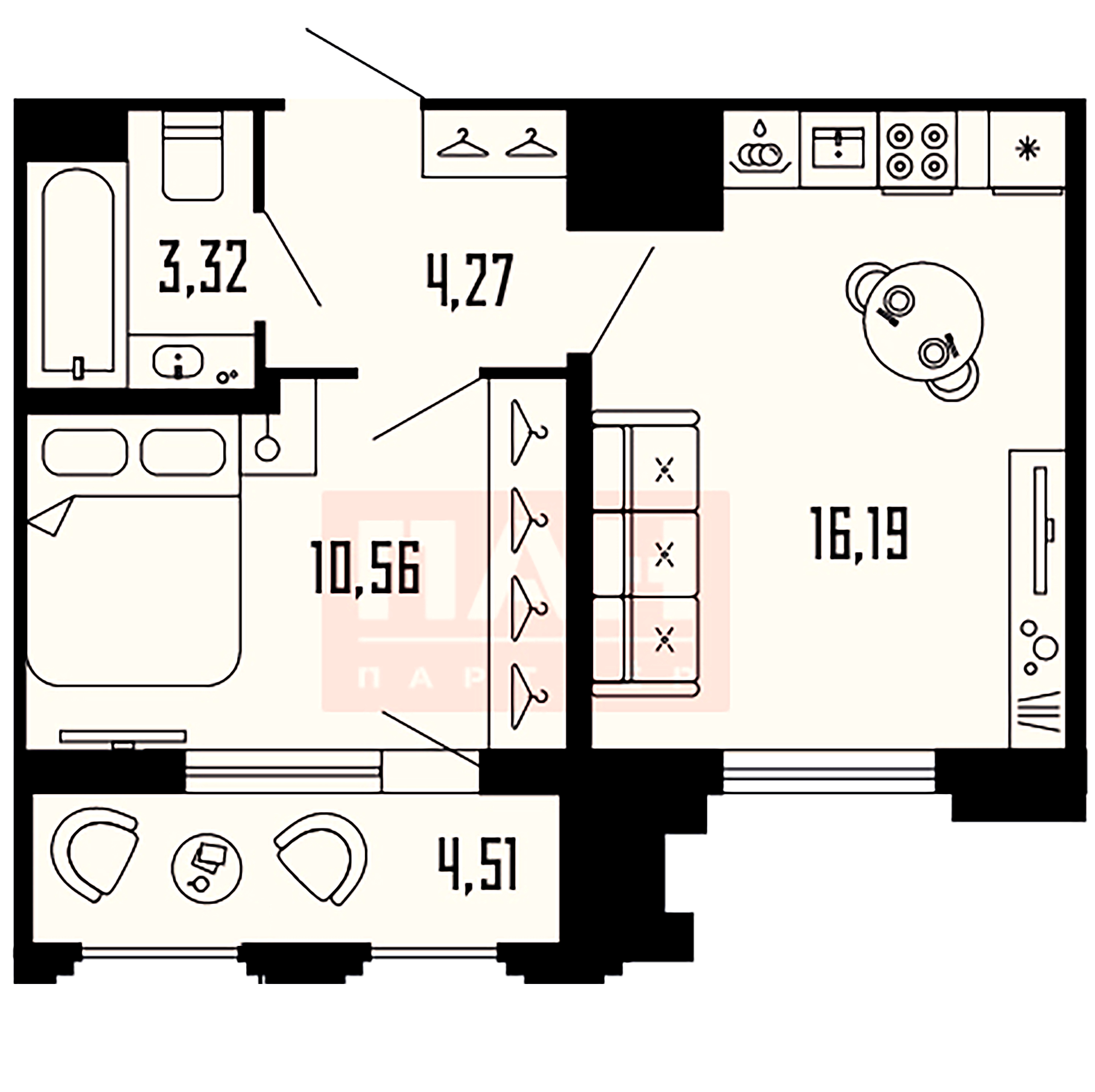 1-комнатная квартира, 36.6 м²; этаж: 16 - купить в Санкт-Петербурге