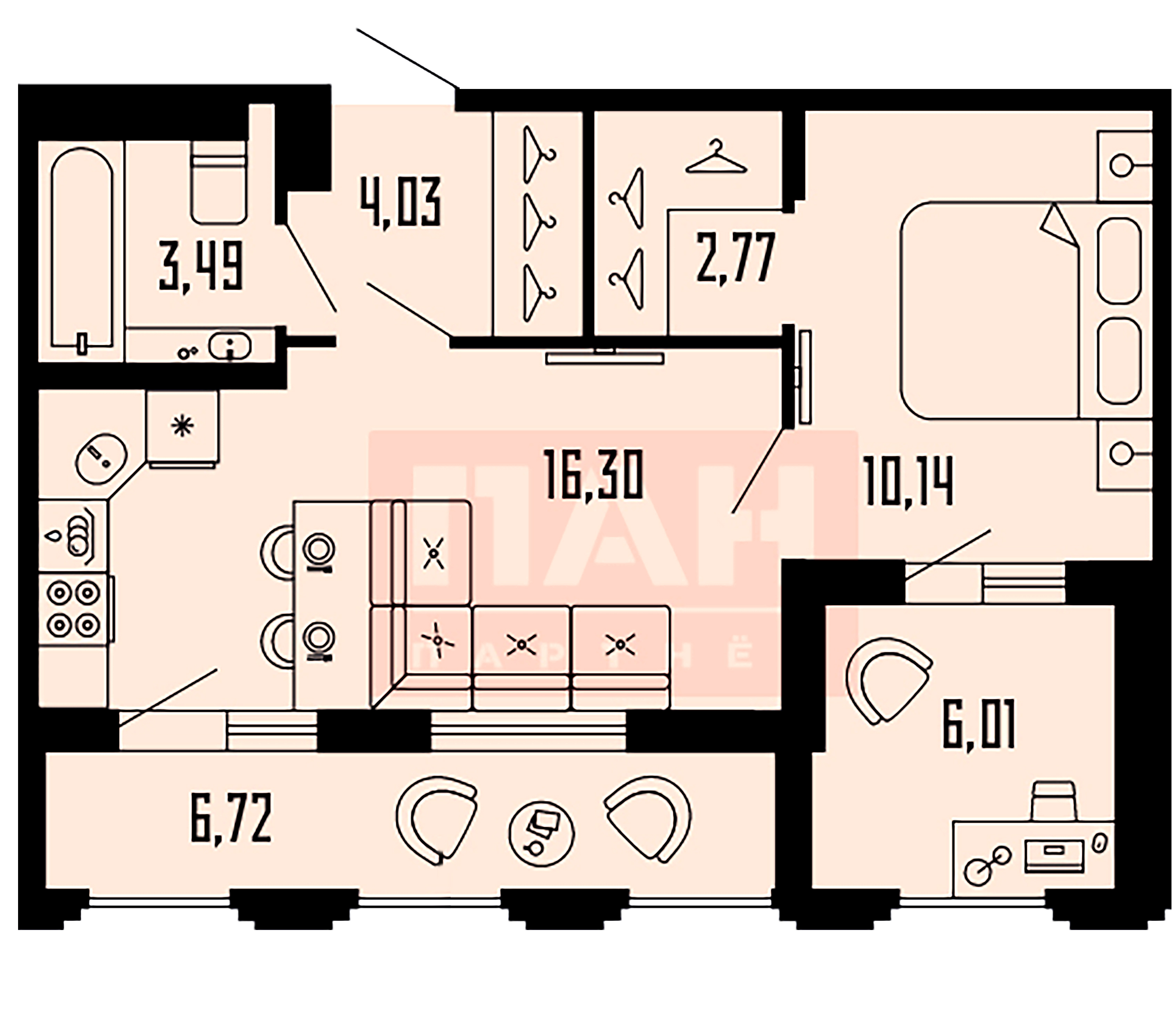 1-комнатная квартира, 43.1 м²; этаж: 20 - купить в Санкт-Петербурге