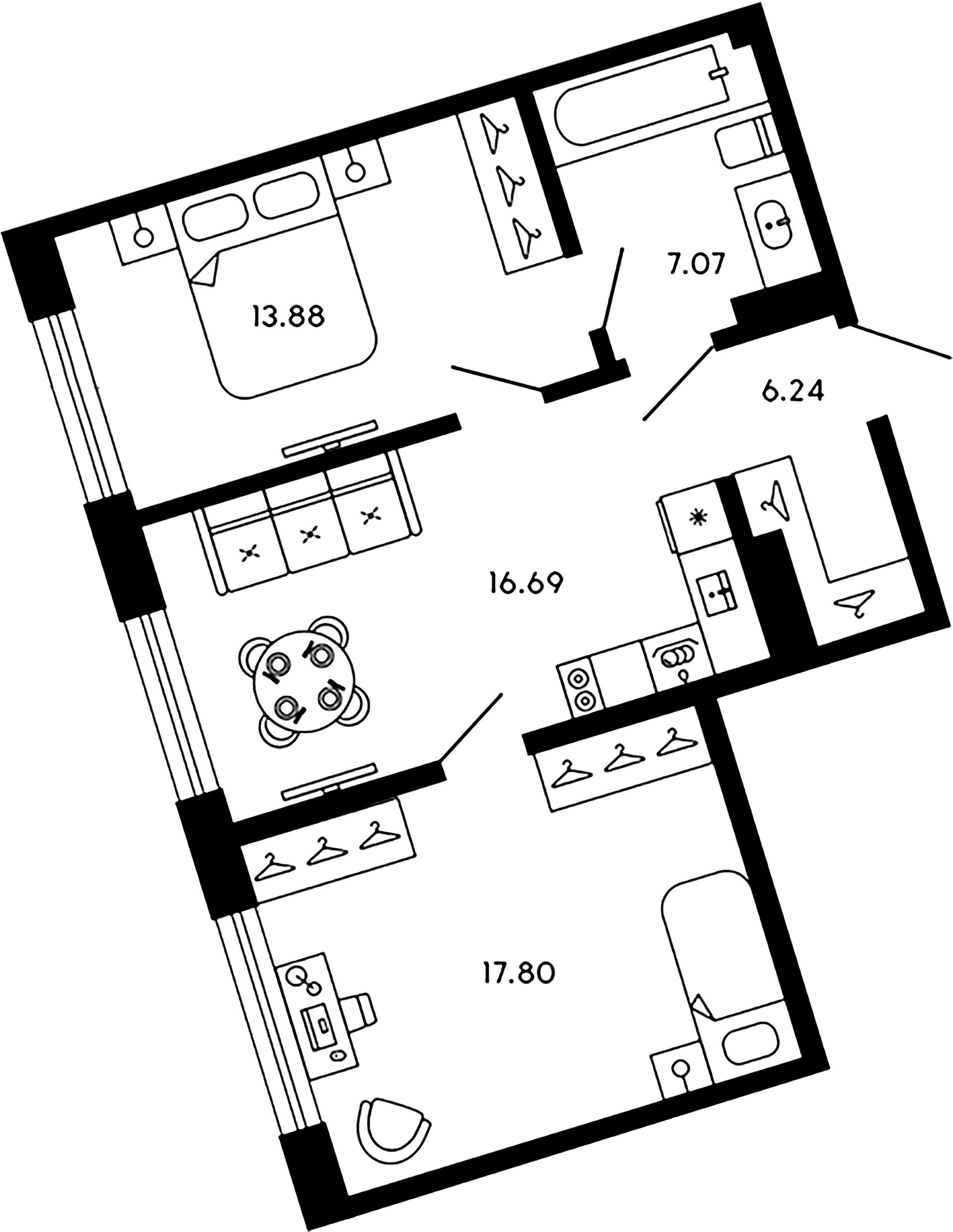 2-комнатная квартира  №271 в 17/33 Петровский остров: 61.68 м², этаж 6 - купить в Санкт-Петербурге