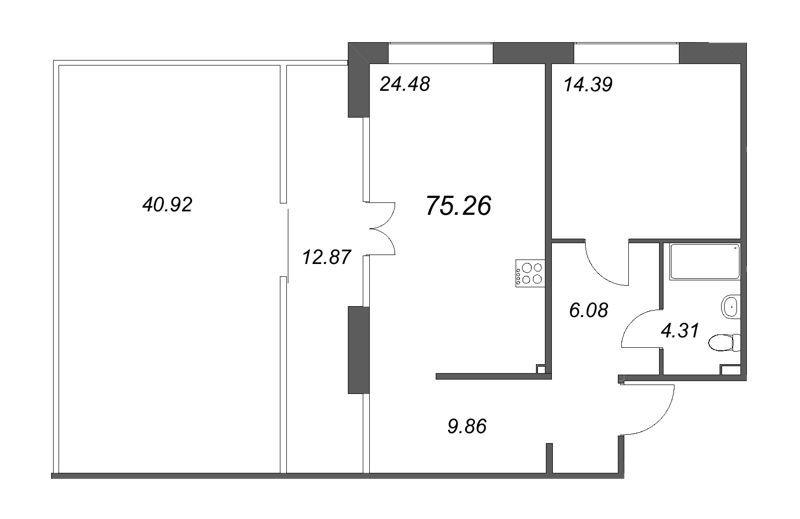 1-комнатная квартира  №416 в 17/33 Петровский остров: 113.86 м², этаж 6 - купить в Санкт-Петербурге