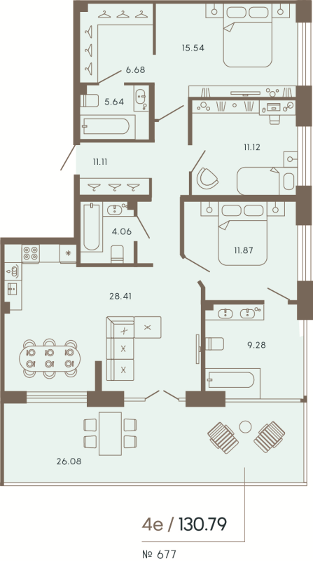 3-комнатная квартира  №677 в 17/33 Петровский остров: 130.79 м², этаж 7 - купить в Санкт-Петербурге