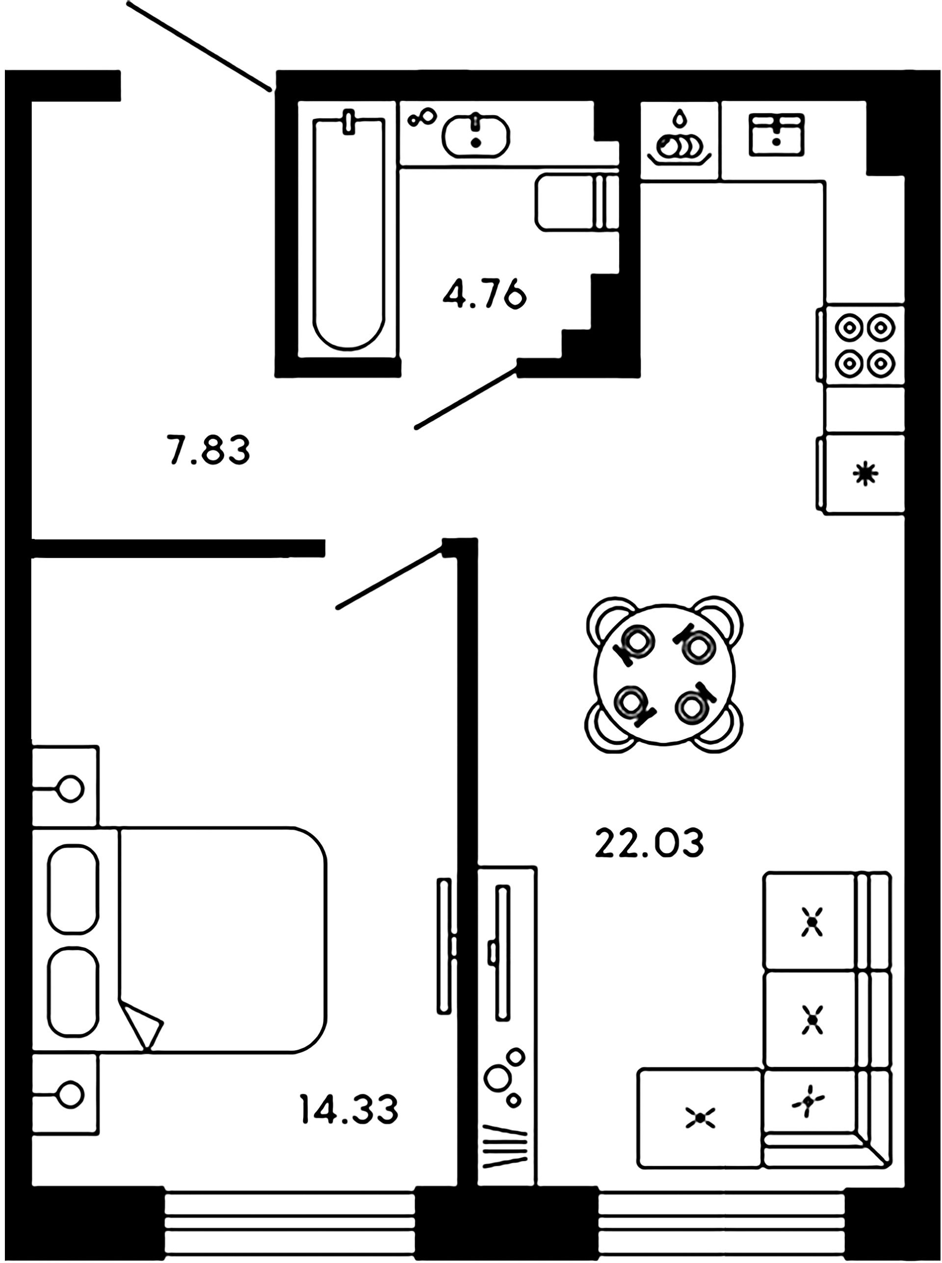 1-комнатная квартира  №645 в 17/33 Петровский остров: 48.95 м², этаж 5 - купить в Санкт-Петербурге