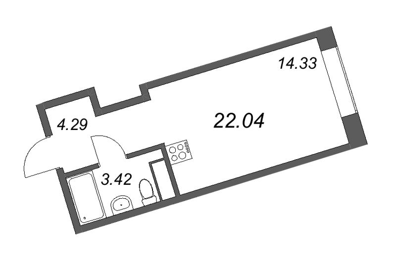 1-комнатная квартира  №264 в 17/33 Петровский остров: 21.97 м², этаж 6 - купить в Санкт-Петербурге