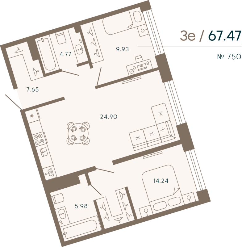 2-комнатная квартира  №750 в 17/33 Петровский остров: 67.47 м², этаж 6 - купить в Санкт-Петербурге