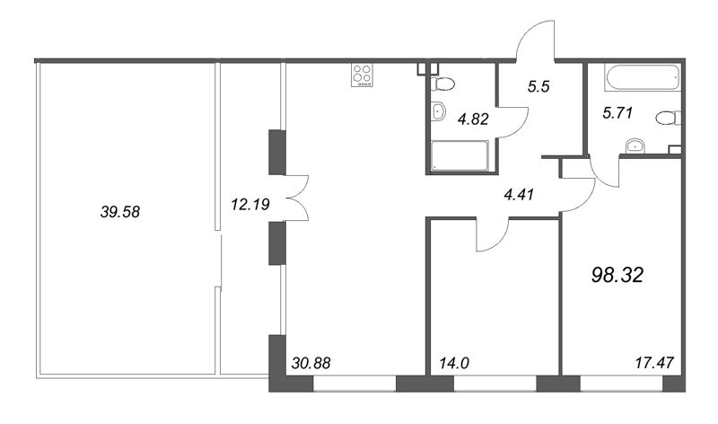 2-комнатная квартира  №415 в 17/33 Петровский остров: 135.62 м², этаж 6 - купить в Санкт-Петербурге