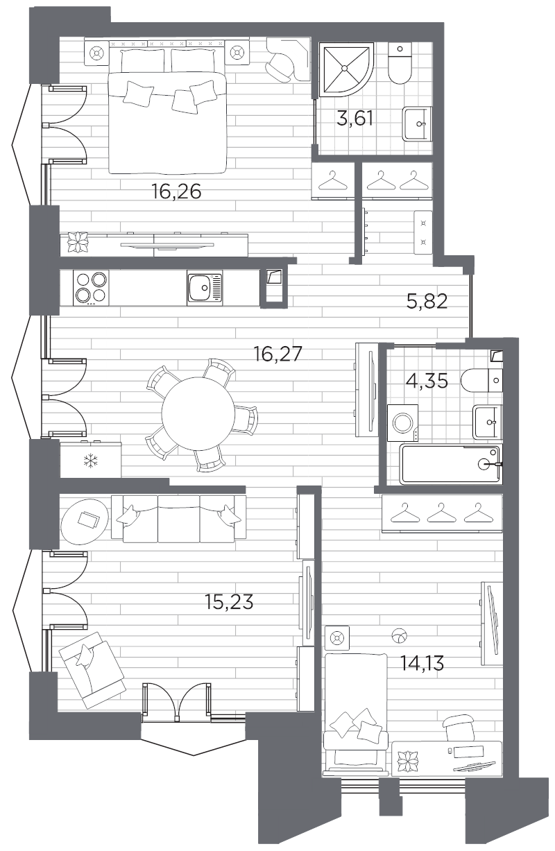 3-комнатная квартира, 75.67 м²; этаж: 7 - купить в Санкт-Петербурге