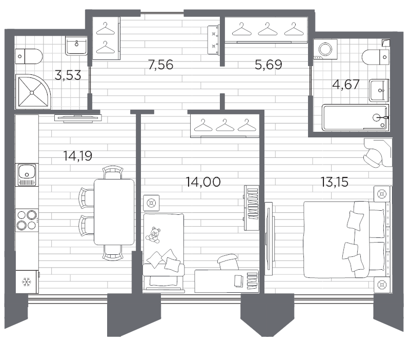 2-комнатная квартира, 62.79 м²; этаж: 11 - купить в Санкт-Петербурге