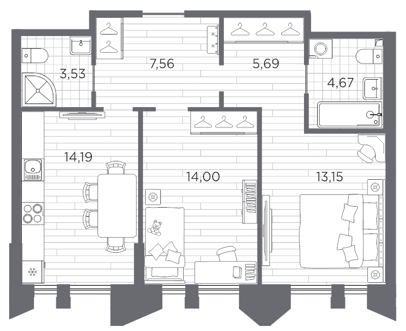 2-комнатная квартира, 62.79 м²; этаж: 9 - купить в Санкт-Петербурге