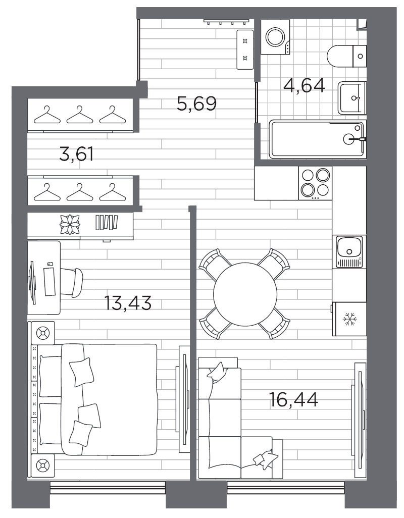 1-комнатная квартира, 43.81 м²; этаж: 2 - купить в Санкт-Петербурге