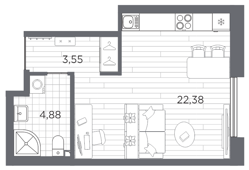 1-комнатная квартира, 30.81 м²; этаж: 7 - купить в Санкт-Петербурге