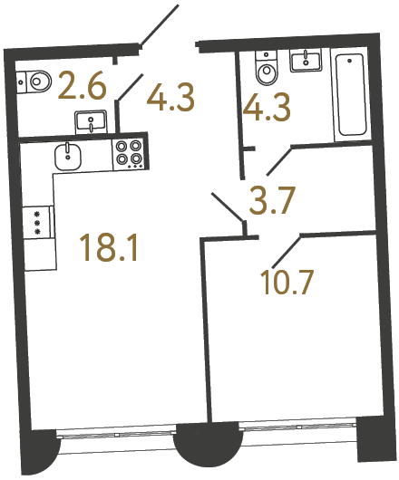 1-комнатная квартира, 43.7 м²; этаж: 1 - купить в Санкт-Петербурге