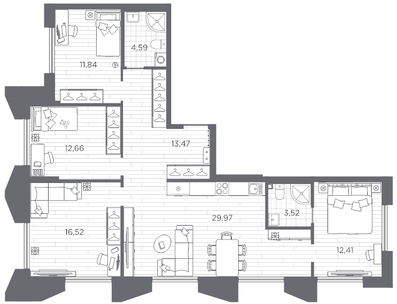 4-комнатная квартира, 104.98 м²; этаж: 11 - купить в Санкт-Петербурге
