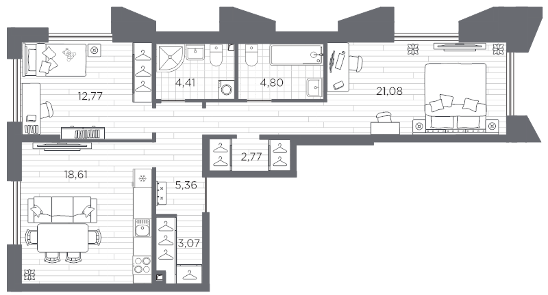 2-комнатная квартира, 72.87 м²; этаж: 11 - купить в Санкт-Петербурге
