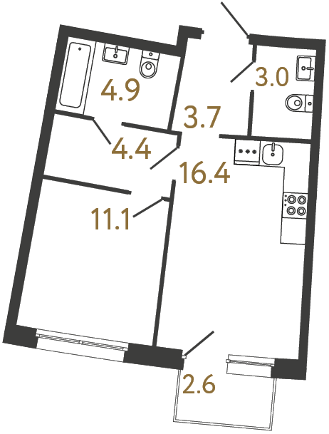 1-комнатная квартира, 43.5 м²; этаж: 2 - купить в Санкт-Петербурге