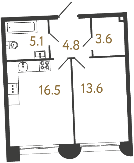 1-комнатная квартира, 43.6 м²; этаж: 1 - купить в Санкт-Петербурге