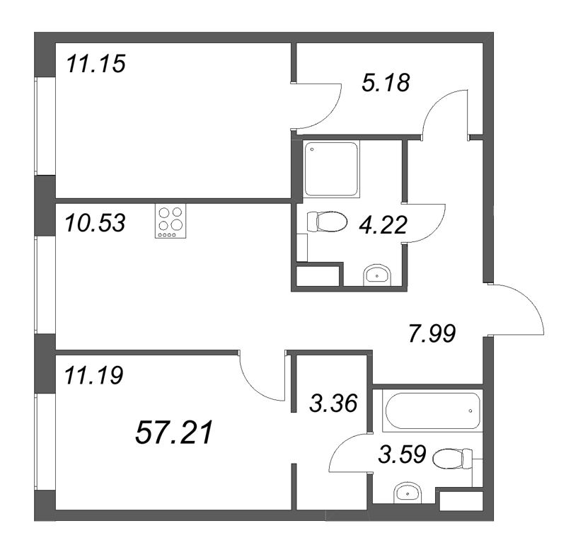 2-комнатная квартира, 57.21 м²; этаж: 5 - купить в Санкт-Петербурге