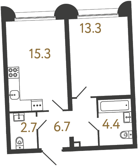 1-комнатная квартира, 42.4 м²; этаж: 1 - купить в Санкт-Петербурге