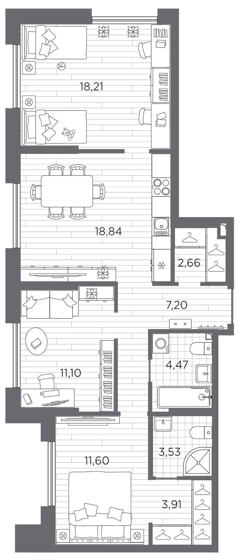 3-комнатная квартира, 81.52 м²; этаж: 9 - купить в Санкт-Петербурге