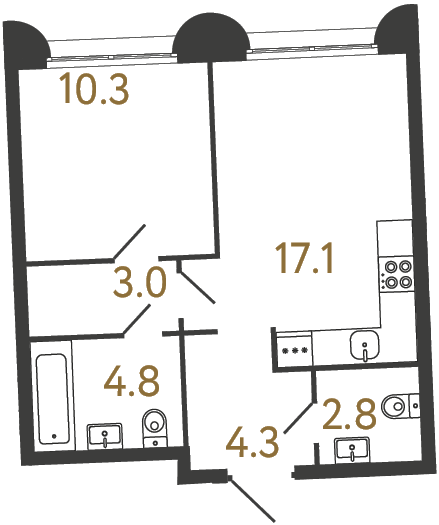 1-комнатная квартира, 42.3 м²; этаж: 1 - купить в Санкт-Петербурге
