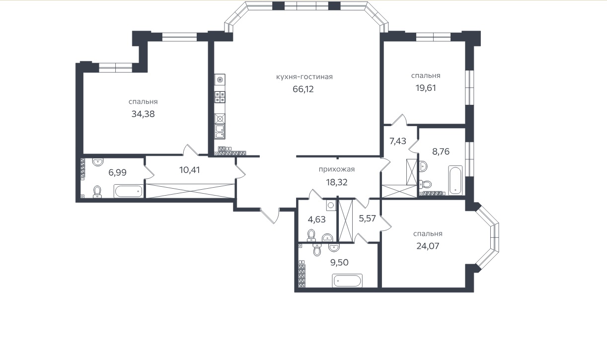 3-комнатная квартира  №40 в Петровская коса, 1: 223.8 м², этаж 6 - купить в Санкт-Петербурге
